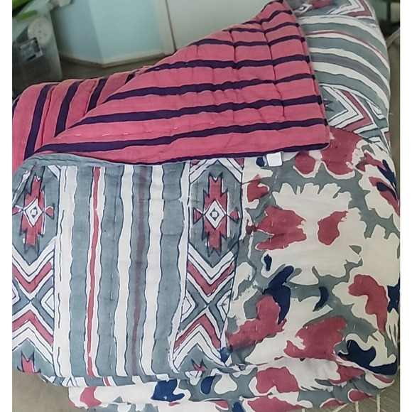 Kerry Cassil Paisley Label Hand Blocked Cotton Quilt Twin Throw Anthropologie